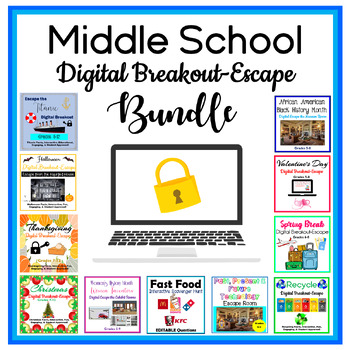 Preview of Middle School Digital Breakout Escape Bundle | Digital Breakouts