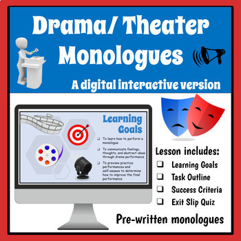Preview of Middle School Drama Monologue Google Slides Lesson/Scripts/Quiz