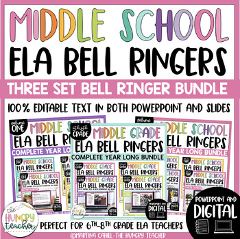 Preview of Middle School ELA Bell Ringers Bundle for Grammar Root Words and Phrases