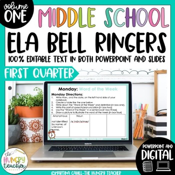 Preview of Middle School ELA Bell Ringers Digital and Editable Grammar Root Words | V1 Q1