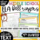Middle School ELA Bell Ringers Digital and Editable Gramma