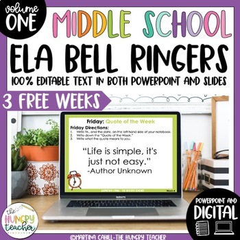 Preview of Middle School ELA Bell Ringers and Warm Ups Volume 1 | Three Free Weeks