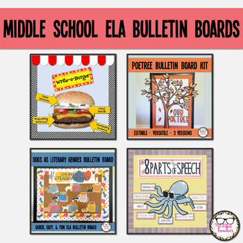 Preview of Middle School ELA Bulletin Boards Writing Grammar Poetry Literature Displays