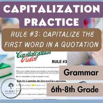Preview of Middle School ELA Capitalization Rules Practice Worksheet | Rule #3: Quotations