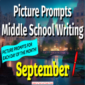 Preview of Middle School ELA Daily Writing Prompts Pictures Digital Activity Autumn Bundle