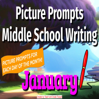 Preview of Middle School ELA Daily Writing Prompts Pictures Digital Activity January
