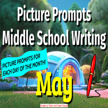 Preview of Middle School ELA Daily Writing Prompts Pictures Digital Activity May