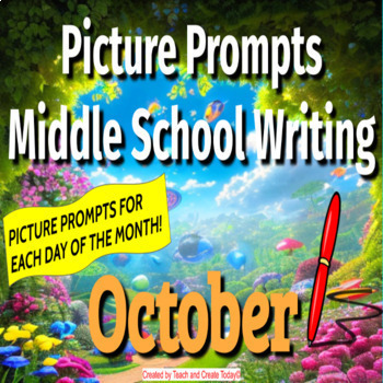 Preview of Middle School ELA Daily Writing Prompts Pictures Digital Activity October Fall