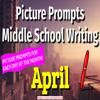 Preview of Middle School ELA Daily Writing Prompts Pictures Digital Activity Spring Bundle