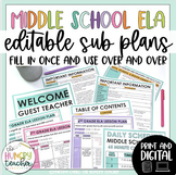 Middle School ELA Editable and Digital Sub Plans and Close