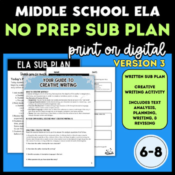 Preview of Middle School ELA: Emergency Sub Plan #3 | Creative Writing & Text Analysis