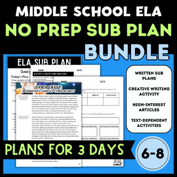 Preview of Middle School ELA: Emergency Sub Plan BUNDLE | Text Analysis & Creative Writing
