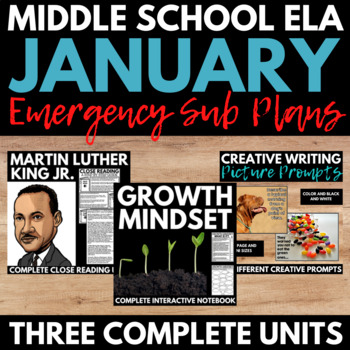 Preview of Middle School ELA Emergency Sub Plans - No Prep English Sub Plans January