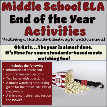 Preview of Middle School ELA End of the Year Activities ~ Includes Watching a Movie!