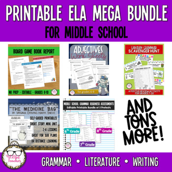 Preview of Middle School ELA Printable Mega Bundle | Grammar, Writing, Literature