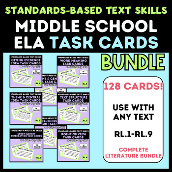 Preview of Middle School ELA Reading Task Cards Complete Literature BUNDLE, Standards-Based