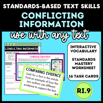 Preview of Middle School ELA Standards-Based Evaluating Conflicting Information BUNDLE RI.9