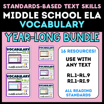 Preview of Middle School ELA Standards Based Interactive Vocabulary YEAR LONG Bundle RI  RL