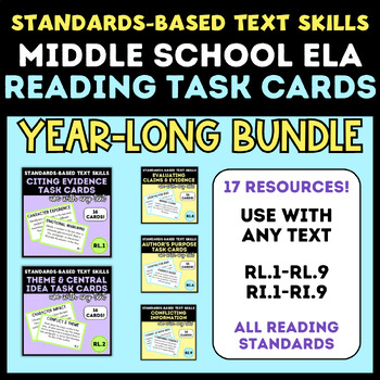 Preview of Middle School ELA: Standards-Based Task Cards YEAR-LONG Bundle, RI & RL