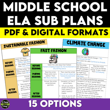 Preview of Middle School ELA Sub Plans Bundle