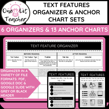 Preview of Middle School ELA Text Features Anchor Chart & Organizer Sets