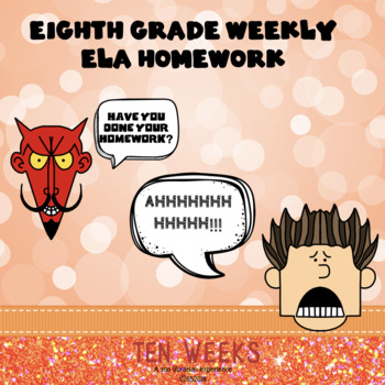 Preview of Middle School ELA Weekly Homework Packets-10 Week Bundle-Skill Practice