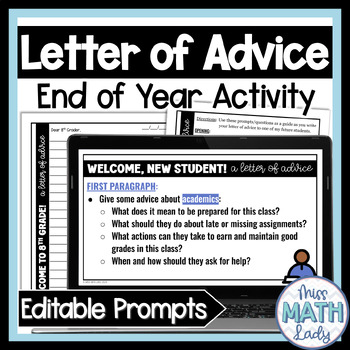 Preview of FREE Middle School End of Year Activity - Advice Letter to Next Year's Students