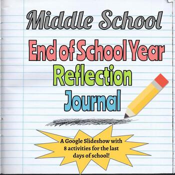 Preview of Middle School End of Year Reflection Journal: Last Day of School Activity