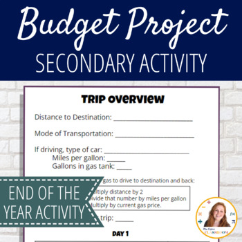 Preview of Middle School End of the Year Budgeting Project
