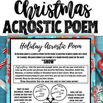 Preview of Free Fun Middle School English ELA Christmas Writing Activity: Acrostic Poem