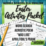 Middle School English ELA Easter Writing Activities Packet