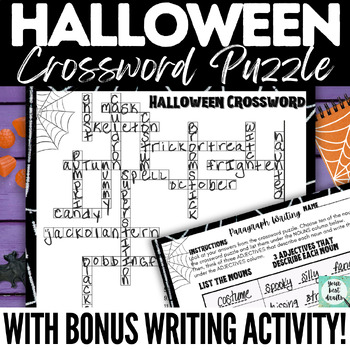 Preview of Middle School English ELA Fun Halloween Activity | Crossword Puzzle (& Writing!)