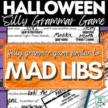 Preview of Middle School English ELA Fun Halloween Activity like "Mad Libs™!" Grammar Game
