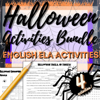 Preview of Middle School English ELA Fun Halloween Activities & Games | BUNDLE of 4