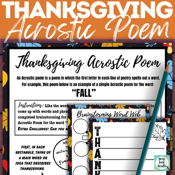 Preview of Middle School English ELA Thanksgiving Fun Writing Activity: Free Acrostic Poem