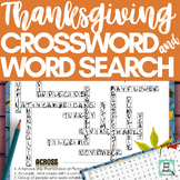 Middle School English Fun Thanksgiving Crossword Puzzle & 