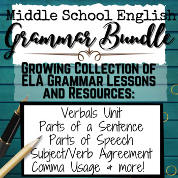 Preview of Middle School English Grammar Bundle: Verbals, Parts of Speech, Subject/Verb