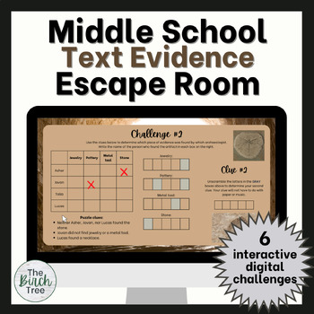 Preview of Middle School Escape Room ELA Text Evidence Digital