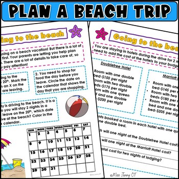 Preview of Middle School Executive Functioning Activities Plan a Beach Vacation Worksheets