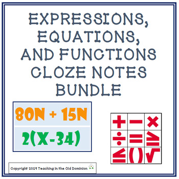 Preview of Middle School Expressions, Equations, and Functions BUNDLE