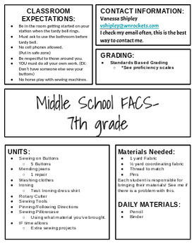 Preview of Middle School FACS Syllabus