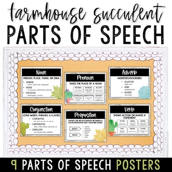 Preview of Middle School Farmhouse Succulent Parts of Speech Posters - EDITABLE