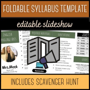 Preview of Middle School Foldable Syllabus Template With Scavenger Hunt