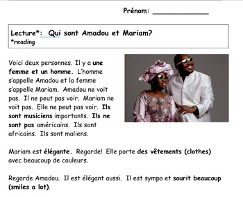 Preview of Middle School French | IPA Style Reading | Amadou & Mariam Francophone Africa