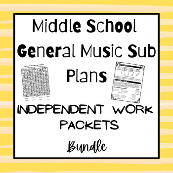 Preview of Middle School General Music Sub Plans: Independent Work Packets Bundle
