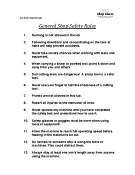 Preview of Middle School General Shop Safety Rules