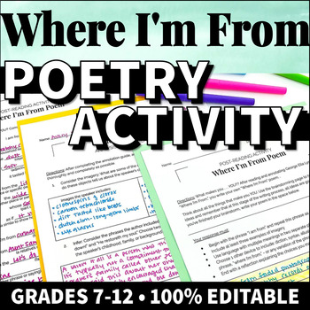 Preview of Middle School Getting to Know You Where I'm From Poem I am From Poem High School