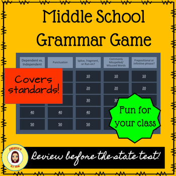 middle school grammar game based on standards great review tpt
