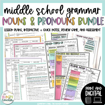 Preview of Middle School Grammar Lessons and Activities Nouns Pronouns Vague and Intensive
