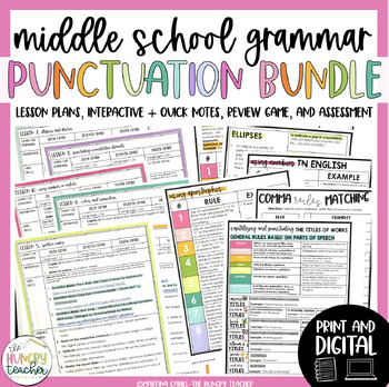 Preview of Middle School Grammar Lessons and Activities Punctuation Commas Ellipses Dashes